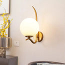 GobekUsa Modernist White Glass Wall Mount Sconce Light - Global Design, 1-Bulb Gold Lighting for Bedroom (6"/8" Wide)