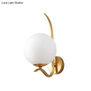 GobekUsa Modernist White Glass Wall Mount Sconce Light - Global Design, 1-Bulb Gold Lighting for Bedroom (6"/8" Wide)