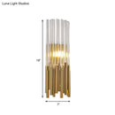 GobekUsa Modernist Metal LED Wall Sconce Light with Crystal Prism: Cylinder Wall Fixture in Brass/Gold