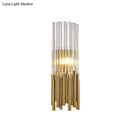 GobekUsa Modernist Metal LED Wall Sconce Light with Crystal Prism: Cylinder Wall Fixture in Brass/Gold