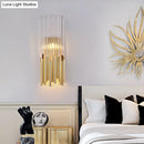 GobekUsa Modernist Metal LED Wall Sconce Light with Crystal Prism: Cylinder Wall Fixture in Brass/Gold