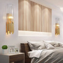 GobekUsa Modernist Metal LED Wall Sconce Light with Crystal Prism: Cylinder Wall Fixture in Brass/Gold