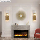 GobekUsa Modernist Metal LED Wall Sconce Light with Crystal Prism: Cylinder Wall Fixture in Brass/Gold