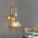 GobekUsa Lotus Wall Lamp with Clear Crystal, Modernist Design - 1 Head Bedside Sconce in Brass