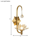 GobekUsa Lotus Wall Lamp with Clear Crystal, Modernist Design - 1 Head Bedside Sconce in Brass