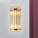 GobekUsa Modernist Gold Cylinder Wall Lamp with Crystal Rod Shade - 2 Lights Wall Mount Lighting