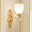 GobekUsa Modernist Glass Cone Wall Mount Light with Crystal Accent - Gold Finish