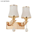 GobekUsa Modernist Opal Glass Bell Wall Light with Crystal Drop - Gold Finish, 2-Head Wall Mounted Lighting