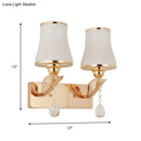 GobekUsa Modernist Opal Glass Bell Wall Light with Crystal Drop - Gold Finish, 2-Head Wall Mounted Lighting