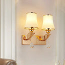 GobekUsa Modernist Opal Glass Bell Wall Light with Crystal Drop - Gold Finish, 2-Head Wall Mounted Lighting