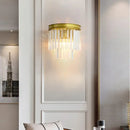GobekUsa Modernist Style Gold Wall Lamp with Clear Faceted Crystal and 2 Bulbs - Elegant Wall Light Fixture