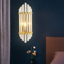 GobekUsa Modernist Gold Wall Sconce Lamp with Arced Crystal Tubes - 2-Light Wall Mount Fixture
