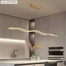GobekUsa Modernist Wavy Strip LED Island Pendant - Acrylic Dining Room Hanging Lamp Kit