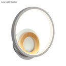 GobekUsa Modernist Ring Wall Sconce: Acrylic LED Bedside Light in White with Wood Detail
