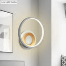 GobekUsa Modernist Ring Wall Sconce: Acrylic LED Bedside Light in White with Wood Detail