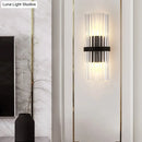 GobekUsa Modernist Half-Light Pipe Wall Sconce Lamp: Metal & Crystal, Black Finish – Perfect for Dining Room