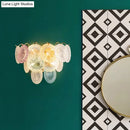 GobekUsa Modernist Layered Disc Wall Light in Pink and Blue Glass - 5-Bulb Wall-Mounted Lighting Fixture for Dining Room