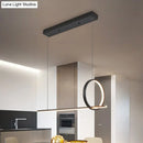 GobekUsa Modernist Linear and Ring LED Island Chandelier in Black for Dining Room