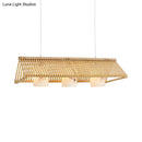GobekUsa Modernist Linear Island Lighting Wood 3-Light Dining Room Lamp with White Glass Shade in Beige/Brown