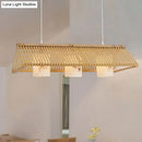 GobekUsa Modernist Linear Island Lighting Wood 3-Light Dining Room Lamp with White Glass Shade in Beige/Brown