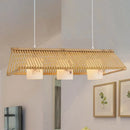 GobekUsa Modernist Linear Island Lighting Wood 3-Light Dining Room Lamp with White Glass Shade in Beige/Brown
