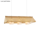 GobekUsa Modernist Linear Island Lighting Wood 3-Light Dining Room Lamp with White Glass Shade in Beige/Brown