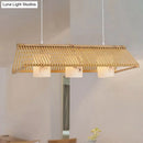 GobekUsa Modernist Linear Island Lighting Wood 3-Light Dining Room Lamp with White Glass Shade in Beige/Brown
