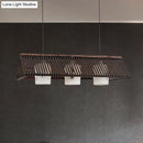 GobekUsa Modernist Linear Island Lighting Wood 3-Light Dining Room Lamp with White Glass Shade in Beige/Brown