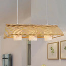 GobekUsa Modernist Linear Island Lighting Wood 3-Light Dining Room Lamp with White Glass Shade in Beige/Brown