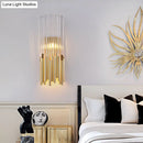 GobekUsa Modernist Metal LED Wall Sconce Light with Crystal Prism: Cylinder Wall Fixture in Brass/Gold