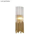 GobekUsa Modernist Metal LED Wall Sconce Light with Crystal Prism: Cylinder Wall Fixture in Brass/Gold