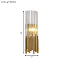 GobekUsa Modernist Metal LED Wall Sconce Light with Crystal Prism: Cylinder Wall Fixture in Brass/Gold