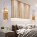 GobekUsa Modernist Metal LED Wall Sconce Light with Crystal Prism: Cylinder Wall Fixture in Brass/Gold