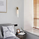 GobekUsa Modernist Tube Sconce Light: Blue/Clear/Amber Glass, Wall Mounted Lamp with Curved Arm for Bedside