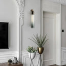 GobekUsa Modernist Tube Sconce Light: Blue/Clear/Amber Glass, Wall Mounted Lamp with Curved Arm for Bedside