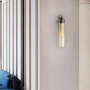 GobekUsa Modernist Tube Sconce Light: Blue/Clear/Amber Glass, Wall Mounted Lamp with Curved Arm for Bedside