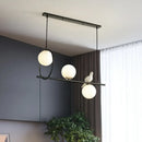 GobekUsa Modernist Milk Glass Pendant Lamp with 3 Globe Heads and Bird Accent - Black Finish