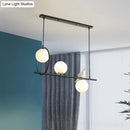 GobekUsa Modernist Milk Glass Pendant Lamp with 3 Globe Heads and Bird Accent - Black Finish
