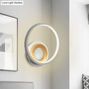 GobekUsa Modernist Ring Wall Sconce: Acrylic LED Bedside Light in White with Wood Detail