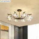 GobekUsa Modernist Semi Flush Mount Ceiling Light - Cream/Clear Glass - Black and Gold - Crystal Accent - 8-Bulb