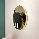 GobekUsa Modernist LED Sconce Lighting: Round Marble, White/Black Wall Lamp with Gold Metal Backplate