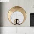 GobekUsa Modernist LED Sconce Lighting: Round Marble, White/Black Wall Lamp with Gold Metal Backplate