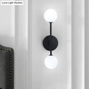 GobekUsa Modernist White Glass Sconce with Black/Gold Finish - 2 Bulbs - Wall Mounted for Living Room Lighting