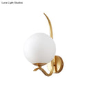 GobekUsa Modernist White Glass Wall Mount Sconce Light - Global Design, 1-Bulb Gold Lighting for Bedroom (6"/8" Wide)