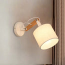 GobekUsa Modernist Fabric Cylinder Wall Lamp with Adjustable Wood Arm and White Bulb
