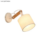GobekUsa Modernist Fabric Cylinder Wall Lamp with Adjustable Wood Arm and White Bulb