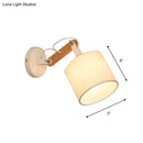 GobekUsa Modernist Fabric Cylinder Wall Lamp with Adjustable Wood Arm and White Bulb