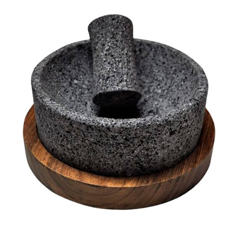 Molcajete Chilmamolli 6" Volcanic Stone with Wooden Base