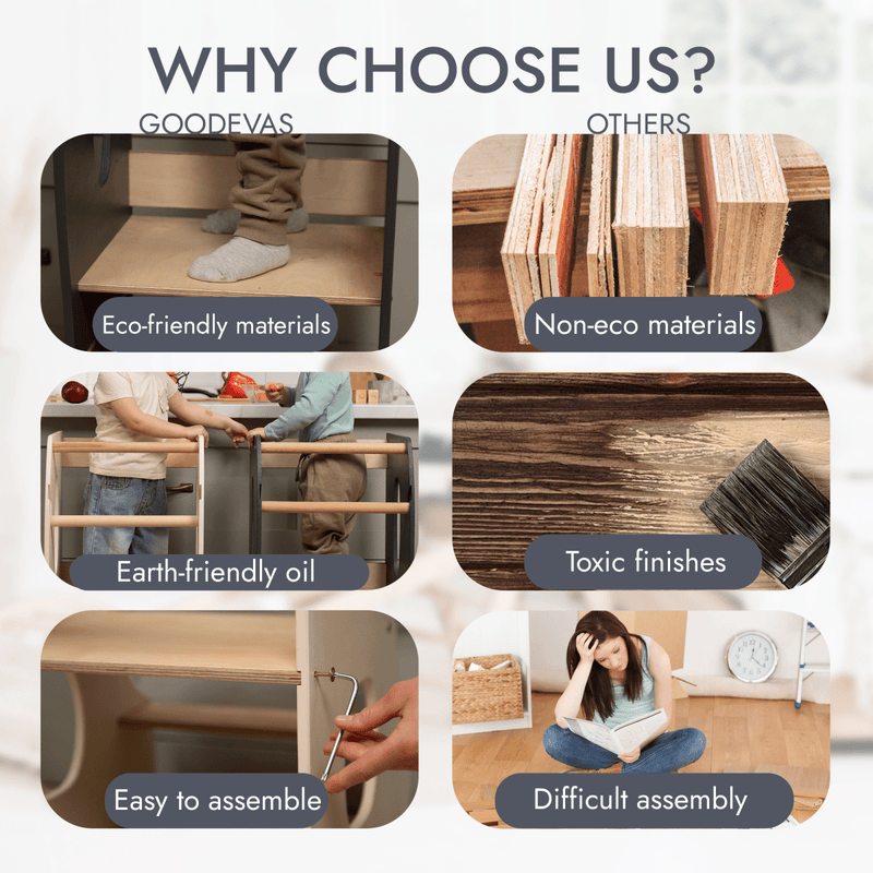 Stable Montessori Tower: Wooden Growing Chair - Grey