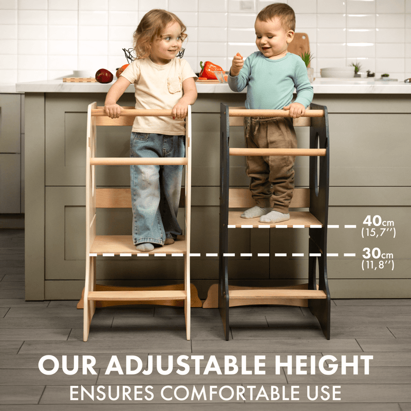 Stable Montessori Tower: Wooden Growing Chair - Grey